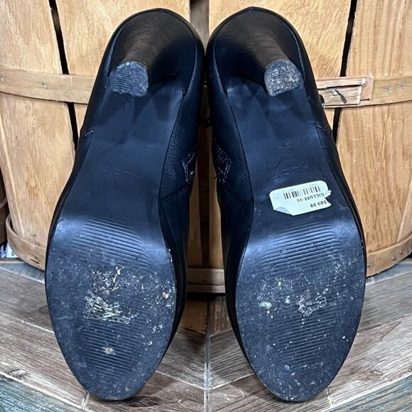 Aldo Gillum Black Leather Zip-Up Heeled Platform Ankle Boots Booties Womens 6.5 - Picture 11 of 13